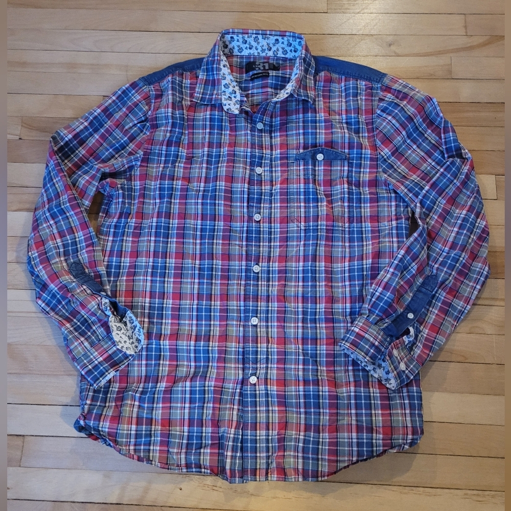 Men's Le 31 Casual Plaid Button-Down Shirt - Red, Blue, White